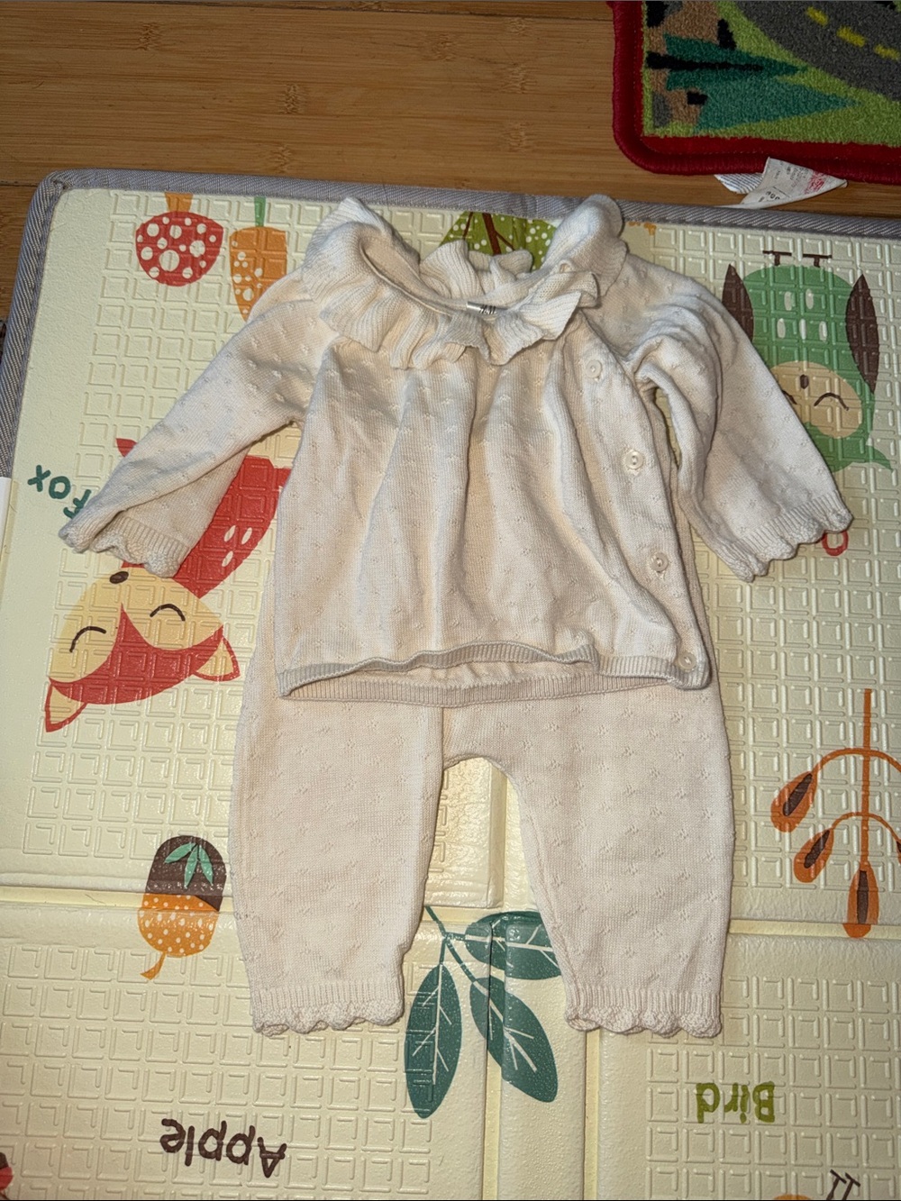 Cream Knit Baby Two-Piece knit Set - Ruffled Collar